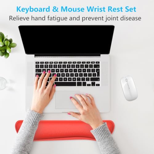 Dapesuom Enlarge Keyboard Wrist Rest, Cute Memory Foam Keyboard Wrist Cushion for Computer Desk Mats Support, Typing Pain Relief Ergonomic Mouse Pad Rests with Non-Slip Base for Gaming, Laptop, Red