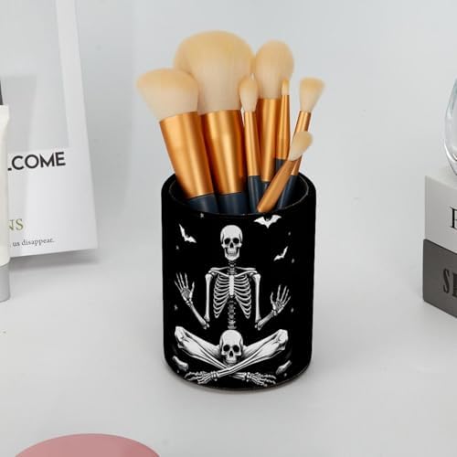 Funny Skeleton Pen Holder Pencil Organizer Cute Pencil Cup Desk Decor Makeup Brush Holder PU Multifunctional Office Supplies for Home Classroom School