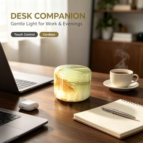 Natural Marble Lamp Cordless Pat Control Night Light Rechargeable Small Marble Table Lamp, Dimming Warm Glow Portable Stone Touch Lamp for Bedroom, Living Room, Decor Gift