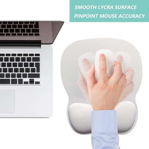 Mouse Pad with Wrist Support, Ergonomic Mousepad with Comfortable Memory Foam Wrist Rest Cushion, Relieve Wrist Pain, Non-Slip Rubber Base Gaming Mice Pad for Home Office Computer Laptop, White