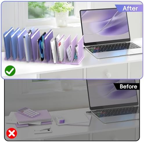 File Organizer for Desk, 11-Section Vertical File Sorter, Paper Holder Organizer Standing Metal File Folder for Office Home Classroom, Purple