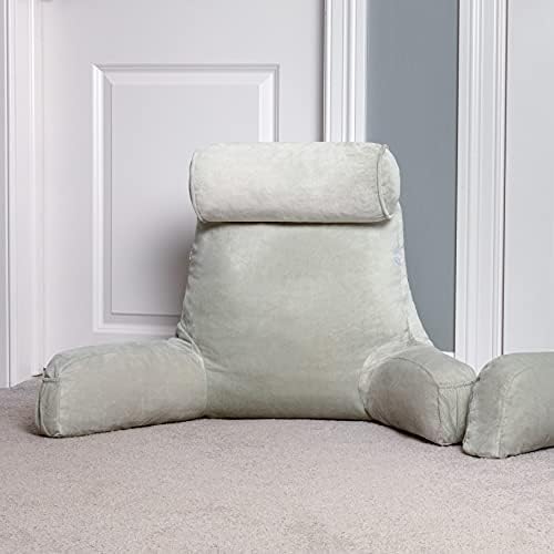 Husband Pillow Medium Reading Pillow with Arms - 23" Backrest for Sitting Up in Bed - Firm Support Bed Rest Pillow for Adults, Neck Roll, Removable Cover - TV, Reading, Lounging - Desert Sage