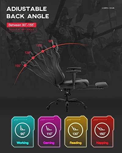 PU Leather Ergonomic Gaming Chair with Massage, Lumbar Support, Footrest and Armrest - Big and Tall, Racing Style for Adults Gaming Work Study