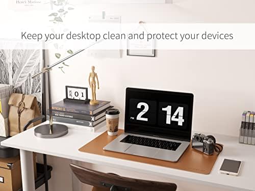 RENMTURE Dual-Sided Mouse Pad, Natural Cork & PU Leather Large Desk Pad for Office and Home Work, Desk Protector Non-Slip, Waterproof, Easy Clean (Brown, 23.6" x 13.7")