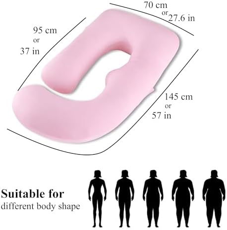ALLOPERA Pregnancy Pillow, Full Body 57 Inch Maternity Pillow with Removable Washable Cover - Sleep Support for Legs, Back, Neck, Shoulder, HIPS, Belly for Pregnent Women, Pink Milk Fiber Cover