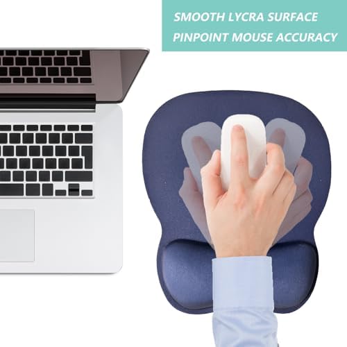 Mouse Pad with Wrist Support, Ergonomic Mousepad with Comfortable Memory Foam Wrist Rest Cushion, Relieve Wrist Pain, Non-Slip Rubber Base Gaming Mice Pad for Home Office Computer Laptop, Navy Blue