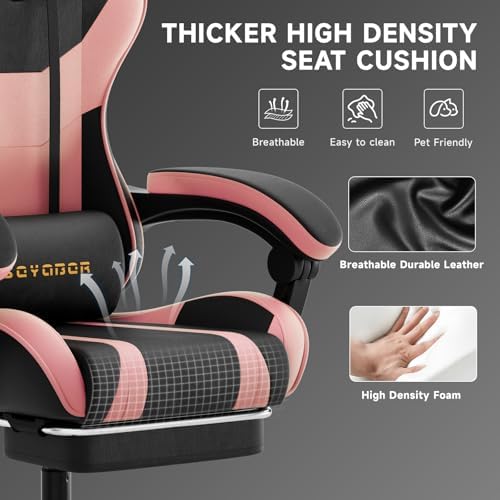 Ergonomic Gaming Chair,A Versatile 3-in-1 Video Game Chair for Work, Study, and Gaming,Features an Adjustable Backrest, Footrest, and Linked Armrests Office Chair for Adults,Blackpink
