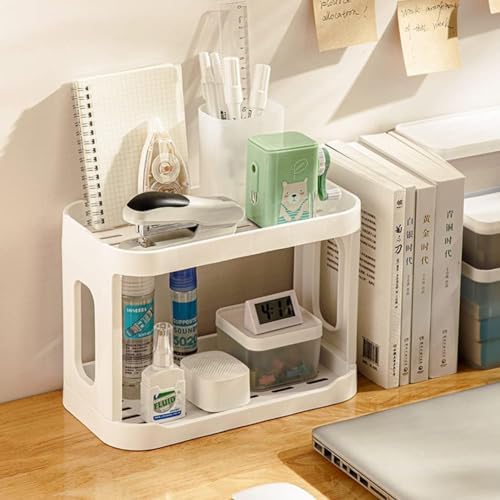 2PCS Kitchen Spice Rack or Bathroom Countertop Organizer, 2-Tier Desk Organizers,Mail Holder for Office Desk Organization, Gift for Teachers, Classmates, and Friends,White
