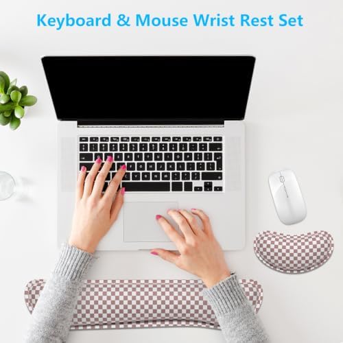 Dapesuom Enlarge Keyboard Wrist Rest, Memory Foam Wrist Cushion for Support, Cute Typing Pain Relief Keyboard Mouse Pad Rests Set with Non-Slip Base for Gaming Laptop Office Computer, Dusty Rose