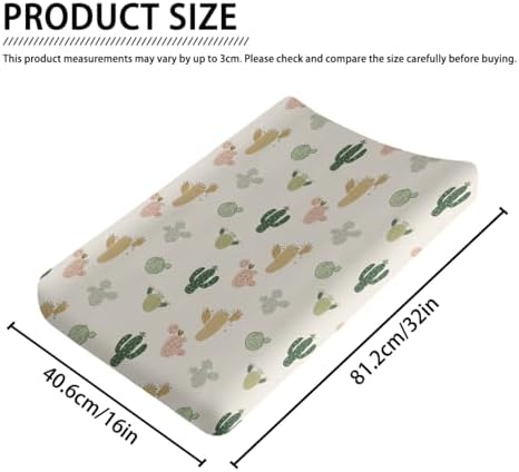 Cartoon Colorful Western Cactus Pattern Baby Changing Pad Cover, Unisex Cactus Nursery Diaper Changing Table Pad Mat Sheet for Boys Girls-16x32