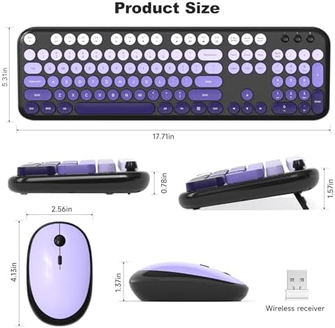 MOFII Wireless Keyboard and Mouse Combo, Full Size 2.4G Retro Round Computer Keyboard and Mouse Set, Plug and Play, for Windows, Computer, Desktop, PC, Notebook - (Black Purple Gradient)