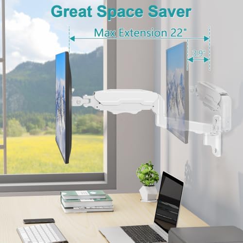 MOUNT PRO Single Monitor Wall Mount for 13 to 32 Inch Computer Screens, Height Adjustable Wall Mount Monitor Arm Holds Up to 19.8lbs, Full Motion Wall Bracket, VESA Mount 75x75, 100x100, White