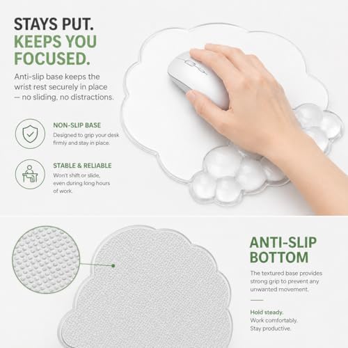 Cloud Gel Wrist Rest Set for Keyboard and Mouse – Ergonomic Wrist Support for Keyboard & Mouse Pad – Non-Slip Desk Wrist Support for Computer, Laptop & Gaming (White)
