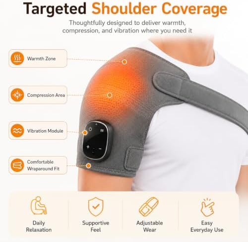 Vital Triple Method Shoulder Massager, Triple-Mode Shoulder Massager with Heat, Compression and Vibration
