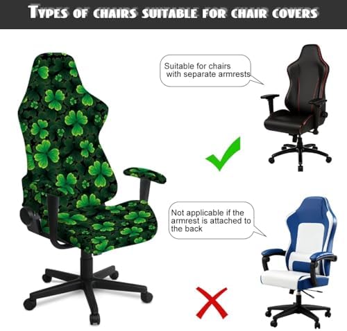 Shamrock Print Gaming Chair Cover with Armrest Covers Stretch Washable Furniture Protector Soft Reclining Racing Gaming Chair