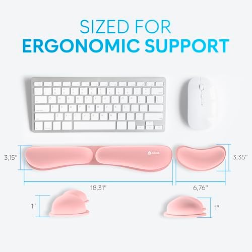 KLIM Mouse & Keyboard Wrist Rest Set - Silky Gel Memory Foam - Ergonomic Wrist Rest for Computer Keyboard, Wrist Pad for Keyboard + Wrist Rest for Mouse - for Gaming and Office - Pain Relief - Pink