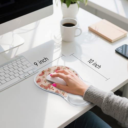 AUPET Ergonomic Mouse Pad with Gel Wrist Support – Non-Slip Mouse Mat with Comfortable Memory Gel Cushion – Relieves Wrist Pain – Designer Pattern for Home Office & Gaming (Pink Butterflies)