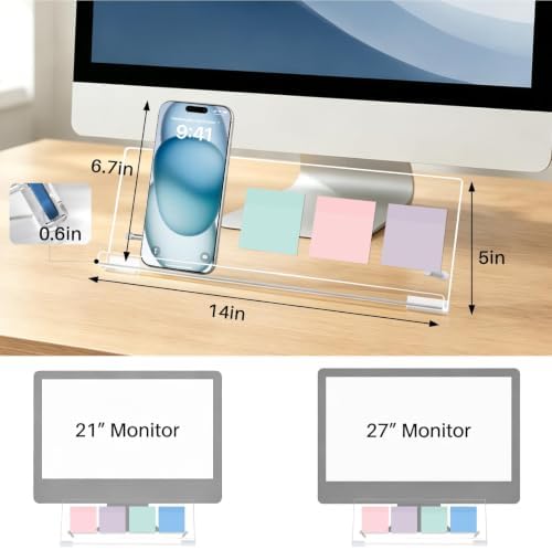 Monitor Memo Board Holder 14"x5", Computer Sticky Note Holder with Phone Stand, Space-Saving Office Organization, Movable & Reusable Screen Saver for Office & Home Desktop Decor