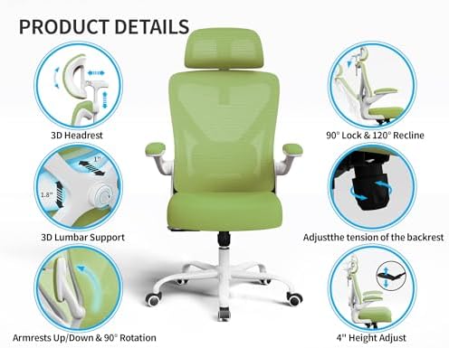 Ergonomic Office Chair: Mesh Desk Chair Comfy with Headrest& Lumbar Support
