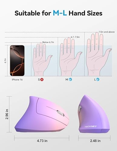 TECKNET Ergonomic Mouse Wireless, Rechargeable Vertical Mice Right Hand