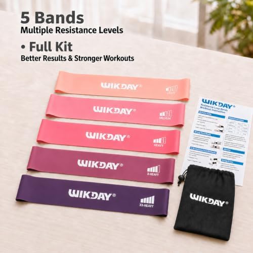 WIKDAY Resistance Bands for Working Out Exercise Loop Bands Workout Bands Set for Men Women Body Stretching, Crossfit Training, Home Workout, Physical Therapy, Booty Legs, Set of 5