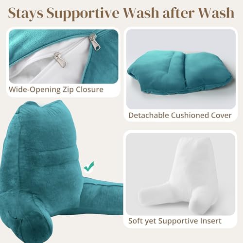 Sasttie Reading Pillow for Bed, Back Pillow for Sitting Up, Teal Blue