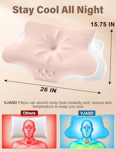 Cervical Neck Pillow for Pain Relief – Ergonomic Memory Foam Pillow for Side Sleeper Contour Orthopedic Bed Pillow for Neck Support with Cooling Cover – Ideal Christmas Birthday Gift for Women - Pink