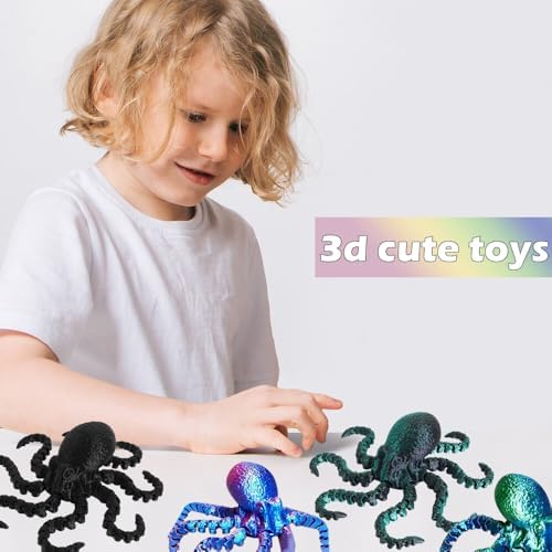 4pcs 3D Octopus Printed Animals Perfect Basket Stuffing with an Articulated Crystal Dragon Fidget, Goodie Bag Stuffers for Valentines Days Gift
