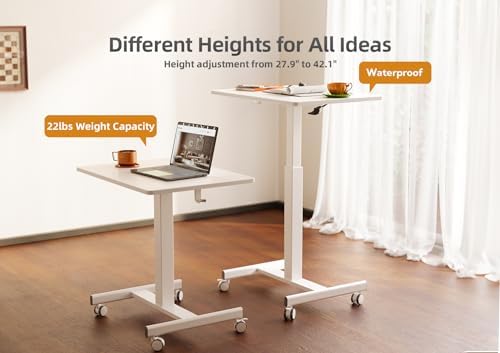 Claiks Mobile Rolling Desk Small Portable Laptop Cart on Wheels 26" White