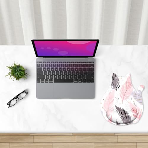 Ergonomic Mouse Pad with Wrist Rest, Cute Cat Memory Foam Padded Pain Relief Non-Slip Wrist Support Mouse Mat for Gaming Work Computer Laptop, Funny Office Supplies Desk Accessory, Plume