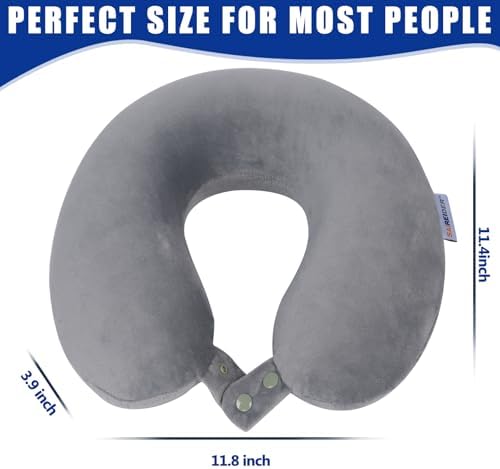 SAIREIDER Travel Pillows for Sleeping Airplane 100% Pure Memory Foam Neck Pillow for Airplanes Washable Cover(Grey)