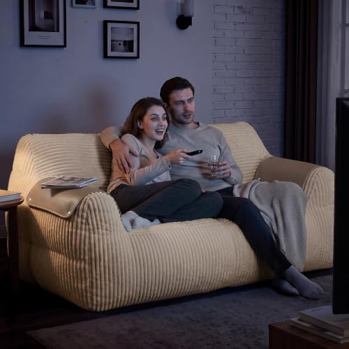 Homkdom Bean Bag Chairs for Adults, Lazy Loveseat Sofa with Armrests, Brown