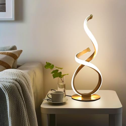 Unique Bedside Table Lamp, LED Touch Dimmable Spiral Desk Light