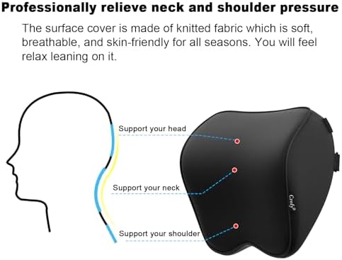 Crofy 2-Pack Car Neck Pillow, Headrest Pillow with Adjustable Strap, Black