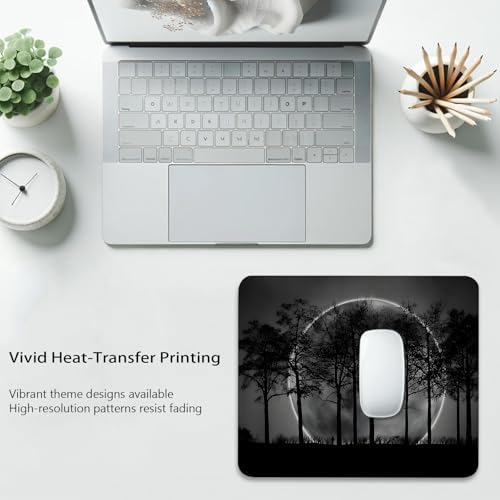 Silhouetted Trees and a Mystical Moon Mouse Pad, Black & Grey Desk Mat