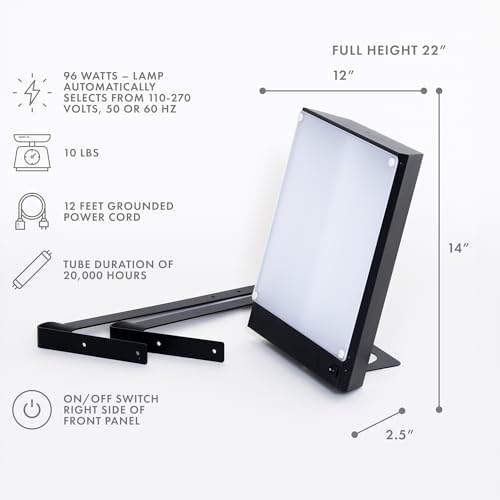 Northern Light Technologies LiteUp - 10000 Lux Light Therapy Lamp - Full Spectrum Lightbox Therapy Light for Natural Mood and Energy Enhancement, Wall Mountable Sunlight lamp, Black