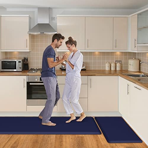 HappyTrends Kitchen Mat,17.3"x28"+17.3"x60" Navy, Cushioned Comfort