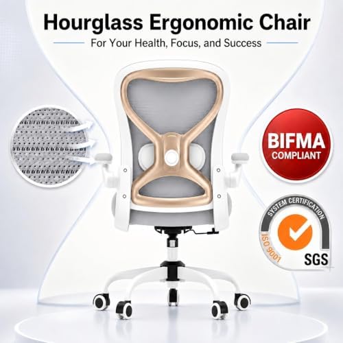 Ergonomic Home Office Chair, 4-Way Lumbar, Thick Cushion, 330LBS (Gray/Champagne)