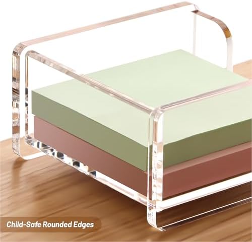 YUXUN Clear Acrylic Sticky Note Holder, 3x3 Inch Note Dispenser for Desk - Self Stick Memo Pad Holder Organizer for Office, School, Home Supplies