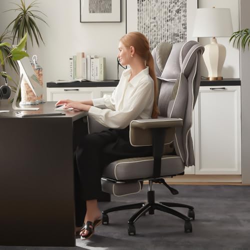 Dowinx Big and Tall Office Chair 400 Lbs with Rotating Massage Lumbar Support, Thick Seat Cushion and Adjustable Armrest,Computer Gaming Chair with Footrest,Mesh Grey