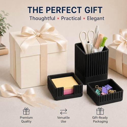 Black Desk Organizer Accessories Set, with Pen, Clip and Sticky Note Holder