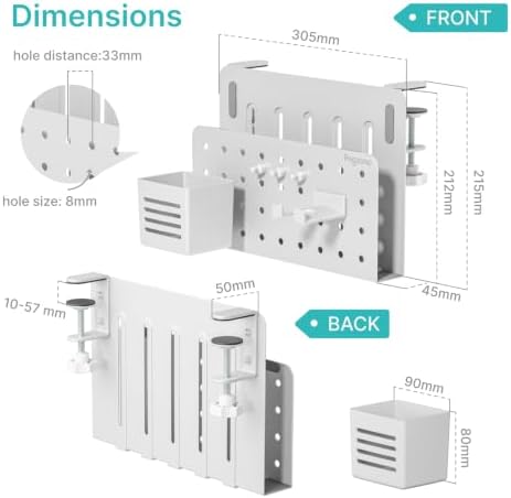 PEGZONE Desk Side Storage Organizer, Fits Flat Edge 0.4" to 2.2", White