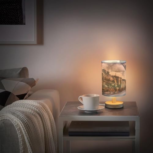 ALAZA Retro Steam Train Watercolor Decor Bedside Table Lamp with USB Port for Bedroom Nightstand Office Desk LED Bulb Included