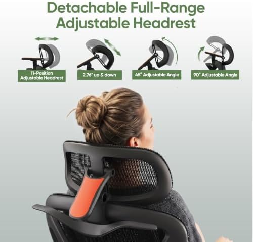 Ergonomic Mesh Office Chair, Desk Chairs with Adjustable Lumbar Support, 4D Flip-up Arms & 3D Headrest, Comfy High Back Breathable Mesh Computer Chair for Home Office, 400lbs (Black)