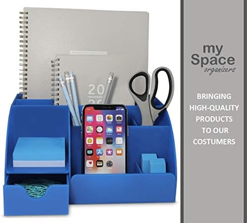 My Space Organizers Blue Desk Organizer, 9 Compartments, Office Supplies and Desk Accessories Organizer, Pen Holder Decor Desktop (Blue)