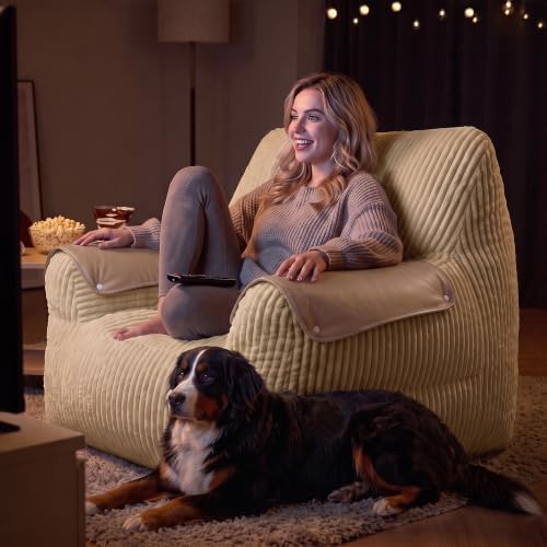 Homkdom Bean Bag Chairs for Adults, Bean Bag Sofa with Armrests, Brown