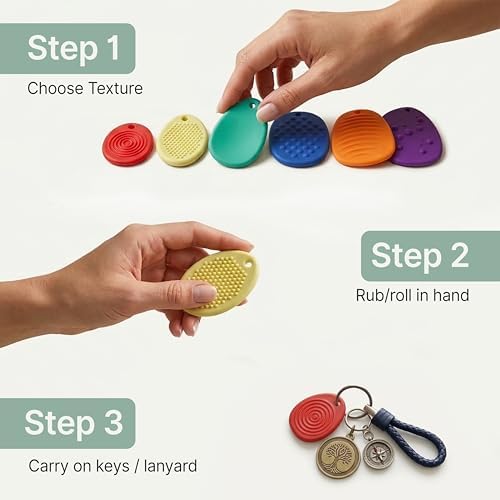 Fidget Keychain Worry Stones - 6 Pack Quiet Silicone Sensory Stones
