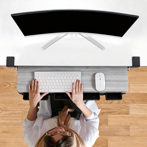 Keyboard Tray Under Desk with Drawer,26.77" X 11.81" (Grey)