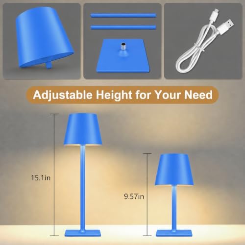 Yogaret Blue Cordless Table Lamp Set of 2, Indoor/Outdoor Table Lamp for Restaurant Home Dinner Patio Pinic