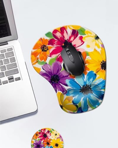 Ergonomic Mouse Pad with Wrist Rest,Comfortable Computer Gel Mouse Pad Wrist Support for Laptop,Pain Relief Mousepad with Non-Slip PU Base Pretty Floral